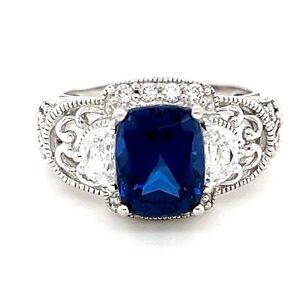 925 Sterling Sillver Blue Sapphire/Cz Ring